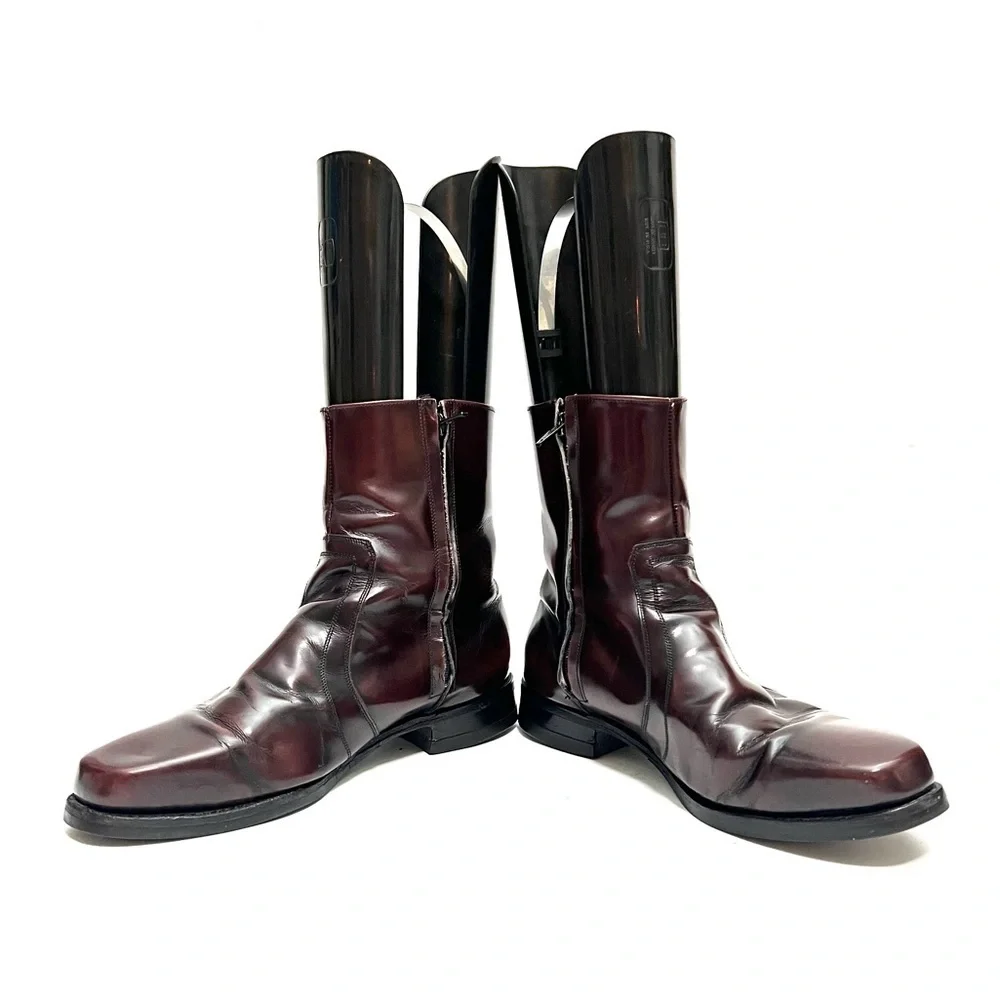 FLORSHEIM | Vintage 1970s men's dark oxblood leather shiny zip up ankle boots